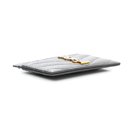 Saint Laurent Storm Grey Grain De Poudre Monogram Card Holder 423294