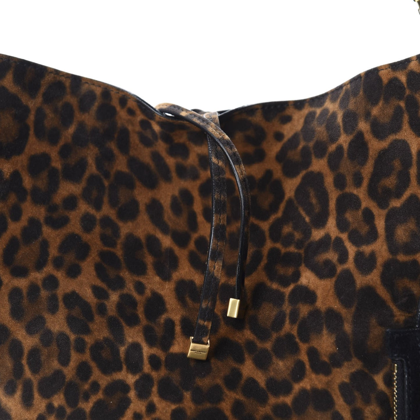 Saint Laurent Suede Leopard Print Medium Suzanne Hobo Natural 6348041