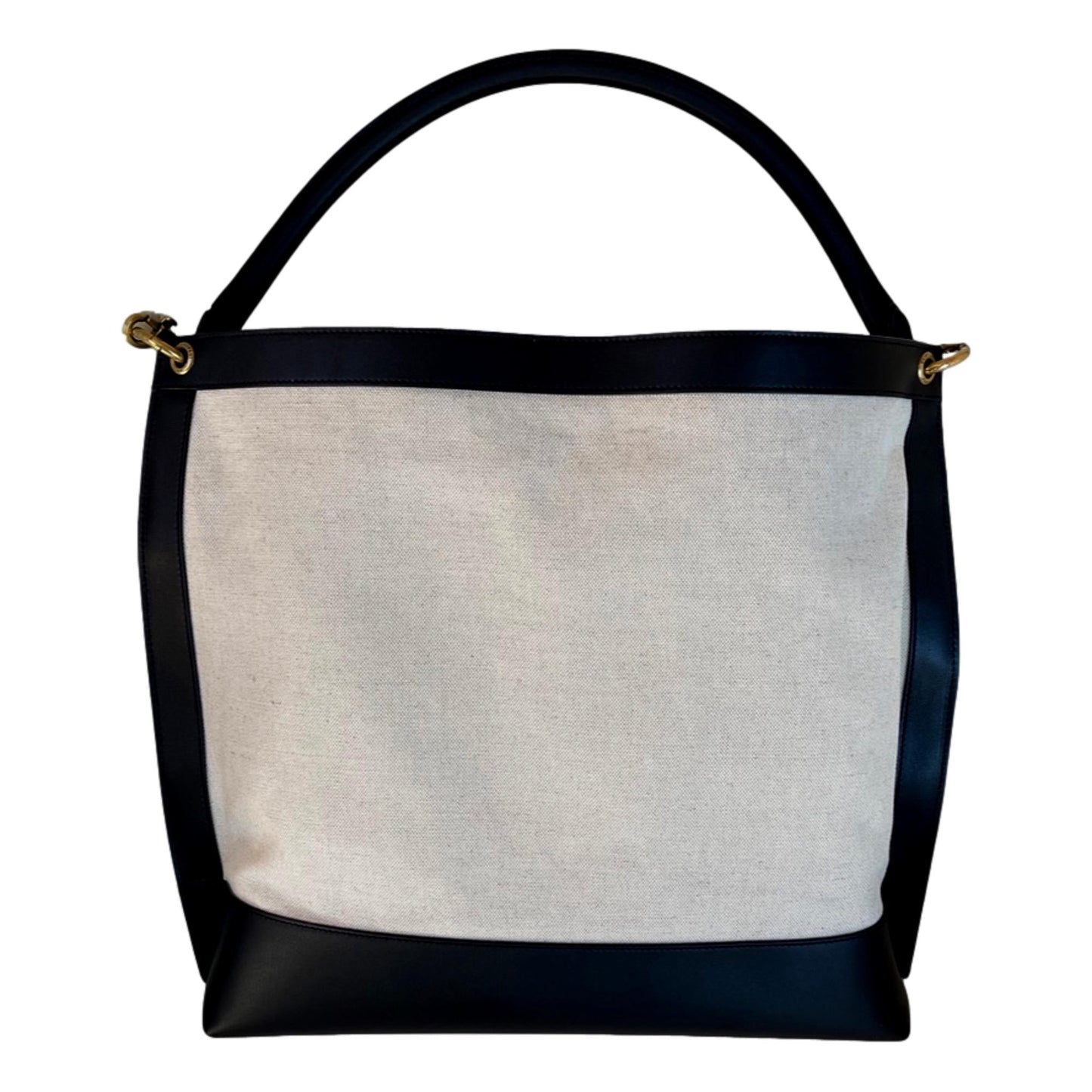 Saint Laurent Tag Canvas and Black Leather Hobo Bag
