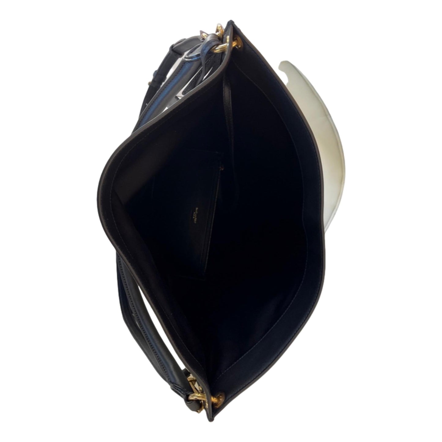Saint Laurent Tag Canvas and Black Leather Hobo Bag