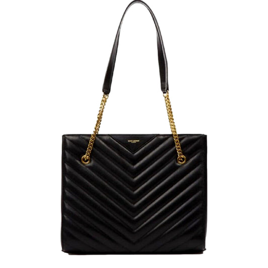 Saint Laurent Tribeca Grain de Poudre Black Quilted Chain Tote
