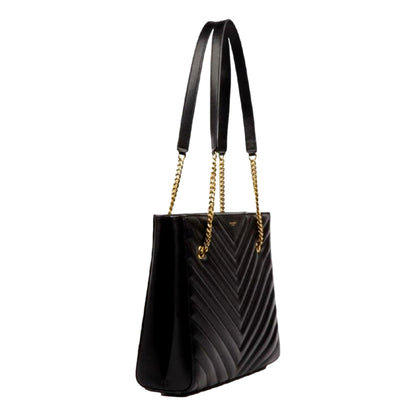 Saint Laurent Tribeca Grain de Poudre Black Quilted Chain Tote