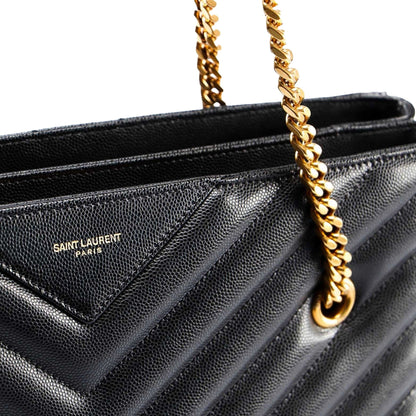 Saint Laurent Tribeca Grain de Poudre Black Quilted Chain Tote