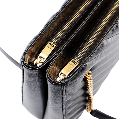 Saint Laurent Tribeca Grain de Poudre Black Quilted Chain Tote