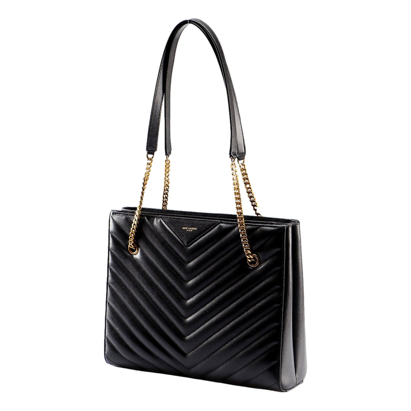 Saint Laurent Tribeca Grain de Poudre Black Quilted Chain Tote
