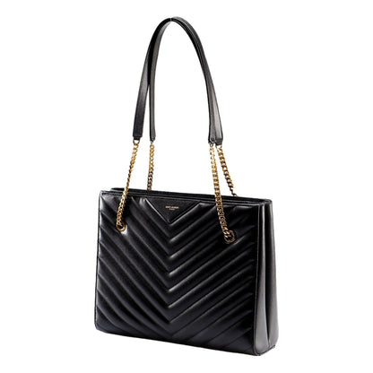 Saint Laurent Tribeca Grain de Poudre Black Quilted Chain Tote
