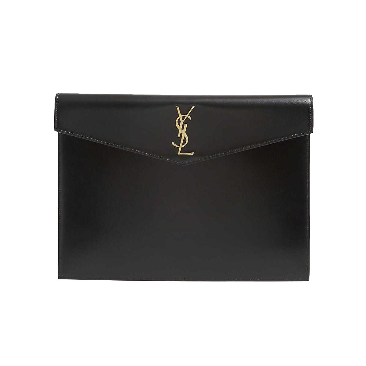 Saint Laurent Uptown Black Leather Shiny Monogram Small Pouch 565733