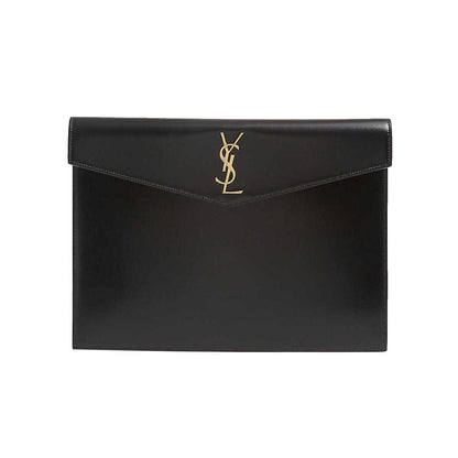 Saint Laurent Uptown Black Leather Shiny Monogram Small Pouch 565733