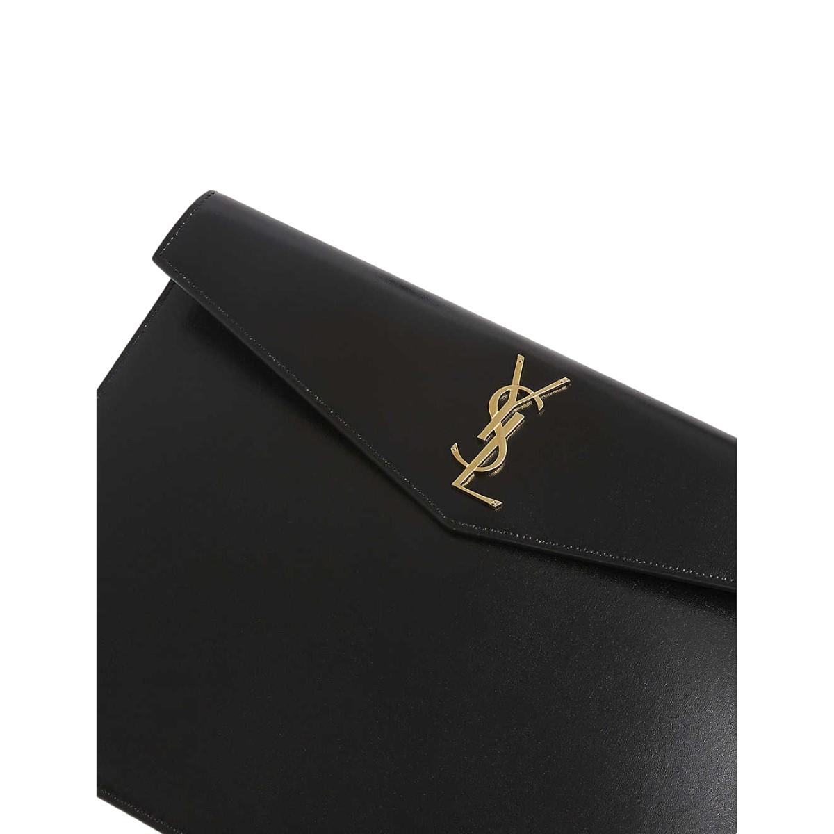 Saint Laurent Uptown Black Leather Shiny Monogram Small Pouch 565733