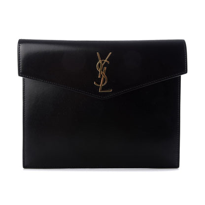 Saint Laurent Uptown Black Leather Shiny Monogram Small Pouch 565733