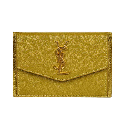 Saint Laurent Uptown Yellow Grain Leather Card Holder Wallet