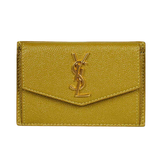Saint Laurent Uptown Yellow Grain Leather Card Holder Wallet