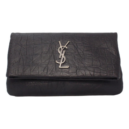 Saint Laurent West Hollywood Black Leather Croc Embossed Clutch 601313