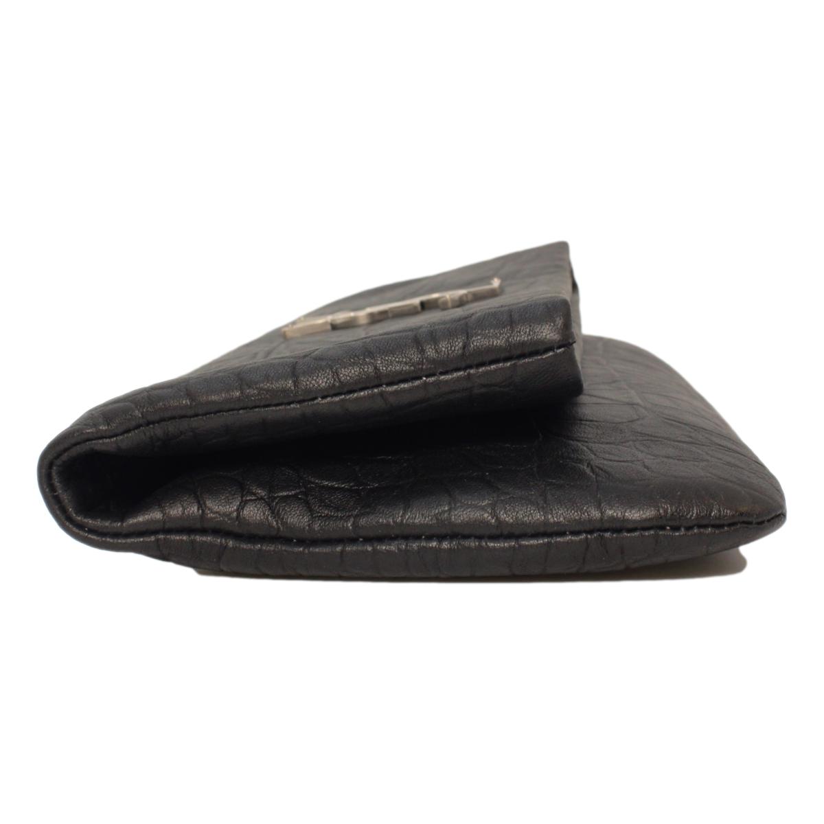 Saint Laurent West Hollywood Black Leather Croc Embossed Clutch 601313