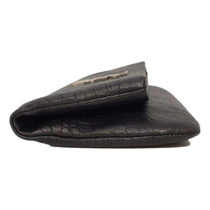 Saint Laurent West Hollywood Black Leather Croc Embossed Clutch 601313