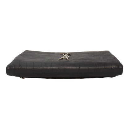 Saint Laurent West Hollywood Black Leather Croc Embossed Clutch 601313