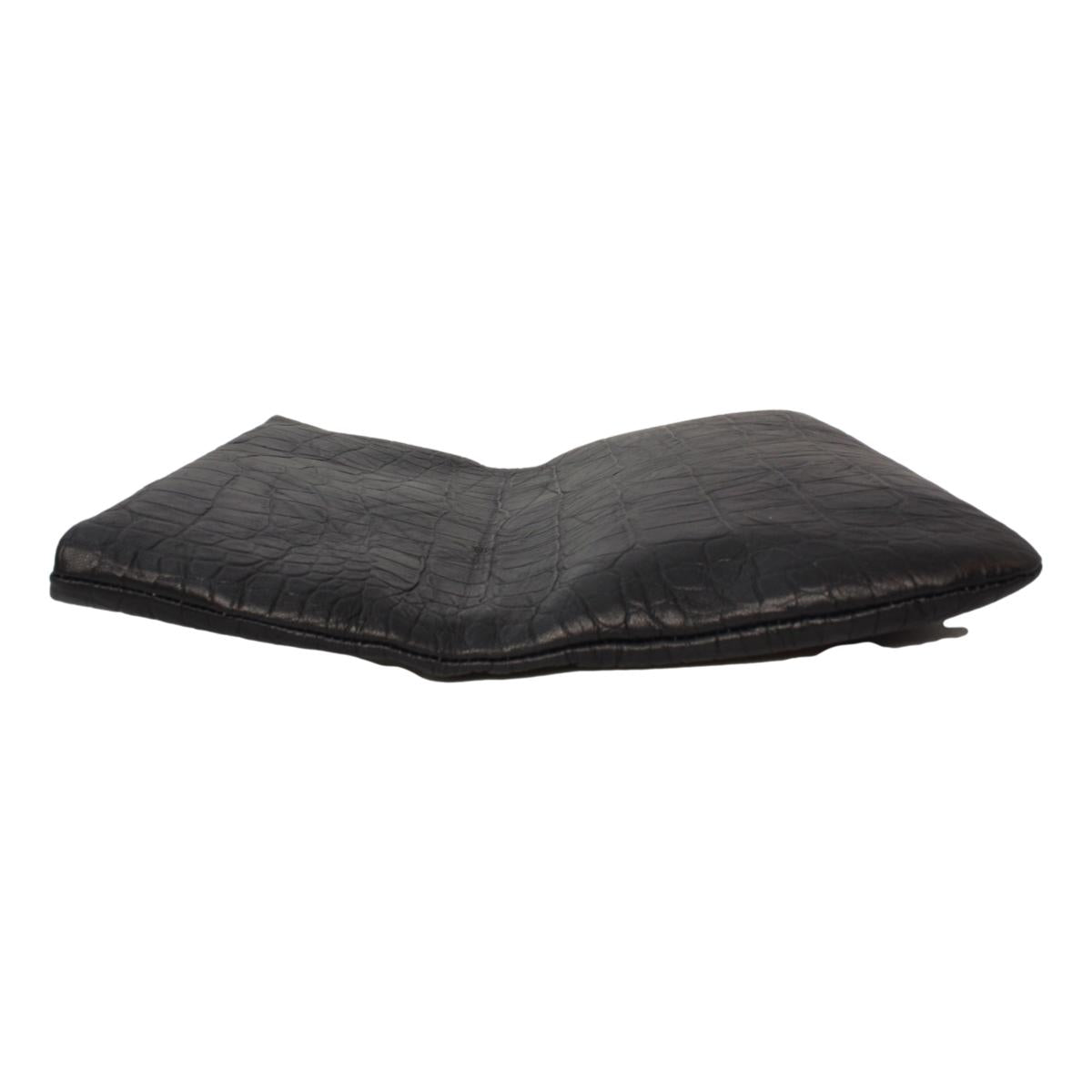 Saint Laurent West Hollywood Black Leather Croc Embossed Clutch 601313