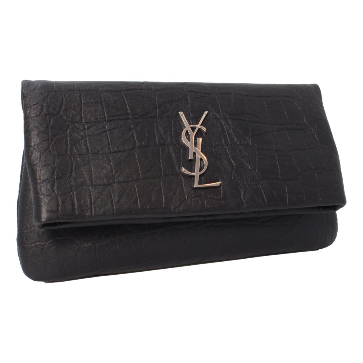 Saint Laurent West Hollywood Black Leather Croc Embossed Clutch 601313