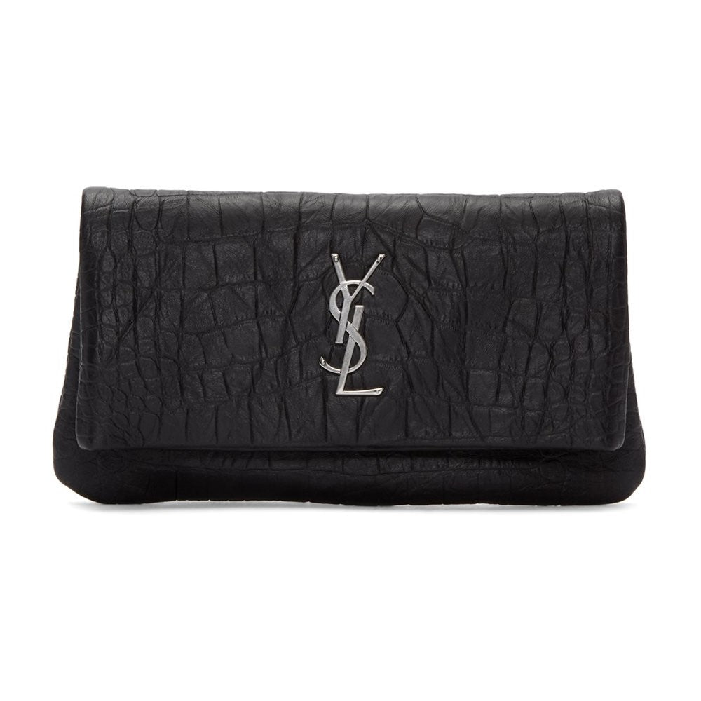 Saint Laurent West Hollywood Black Leather Croc Embossed Clutch 601313