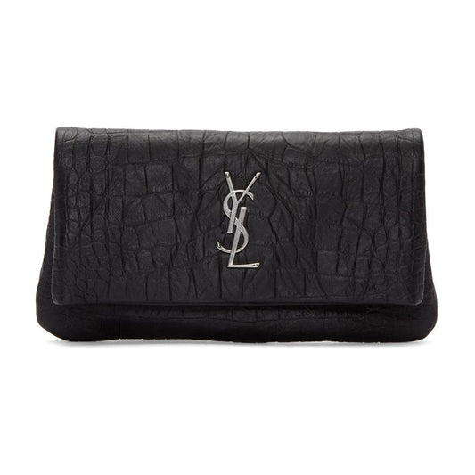 Saint Laurent West Hollywood Black Leather Croc Embossed Clutch 601313