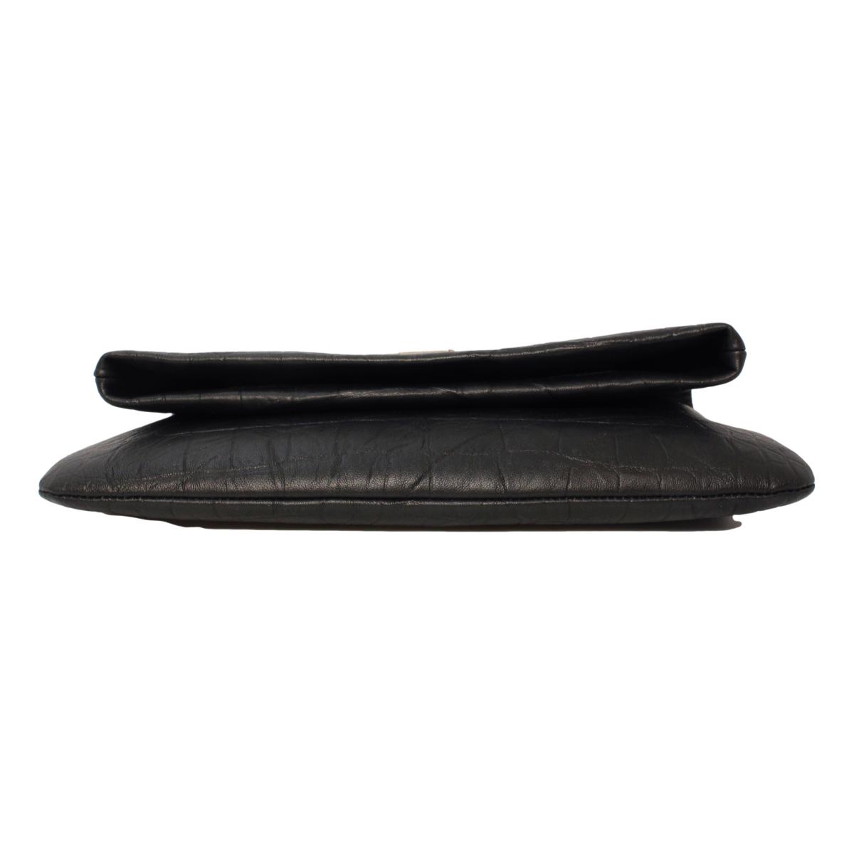 Saint Laurent West Hollywood Black Leather Croc Embossed Clutch 601313
