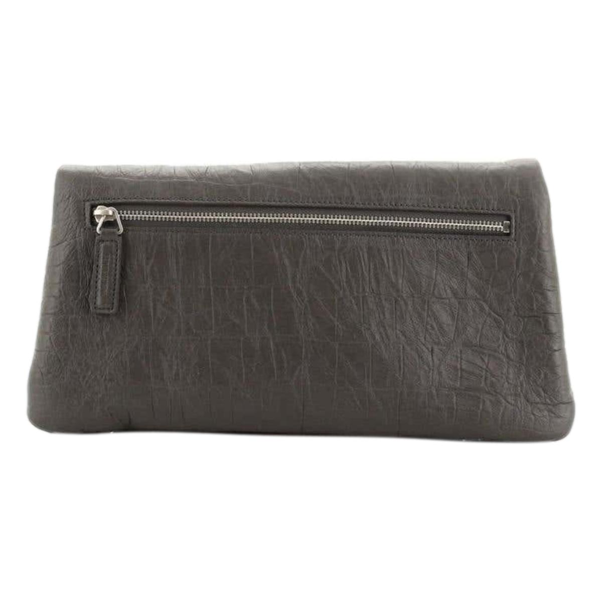 Saint Laurent West Hollywood Grey Leather Croc Embossed Clutch 601313