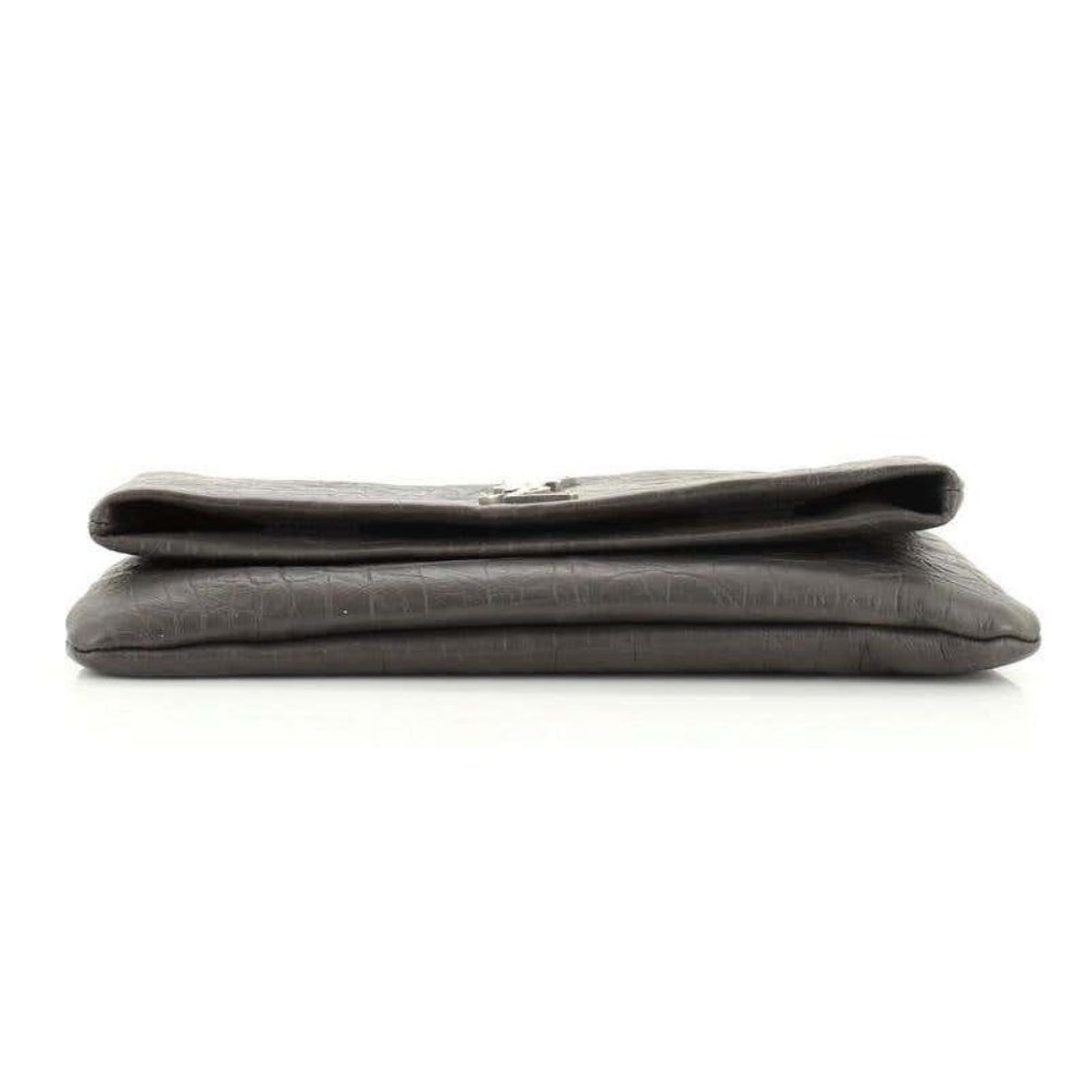 Saint Laurent West Hollywood Grey Leather Croc Embossed Clutch 601313