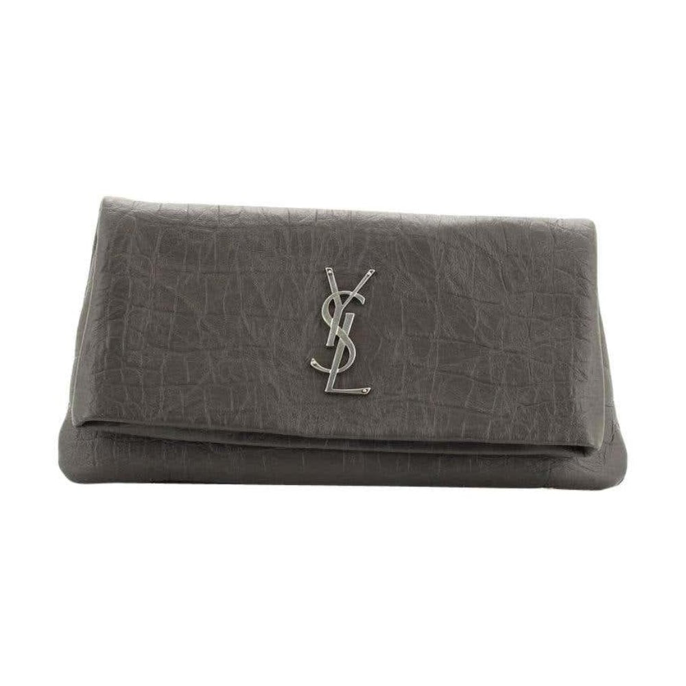 Saint Laurent West Hollywood Grey Leather Croc Embossed Clutch 601313