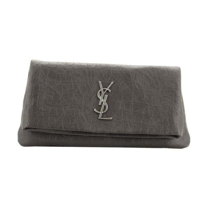 Saint Laurent West Hollywood Grey Leather Croc Embossed Clutch 601313