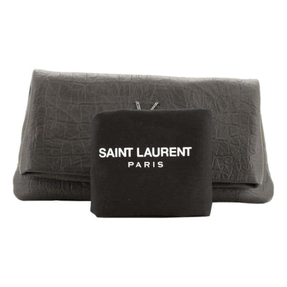 Saint Laurent West Hollywood Grey Leather Croc Embossed Clutch 601313