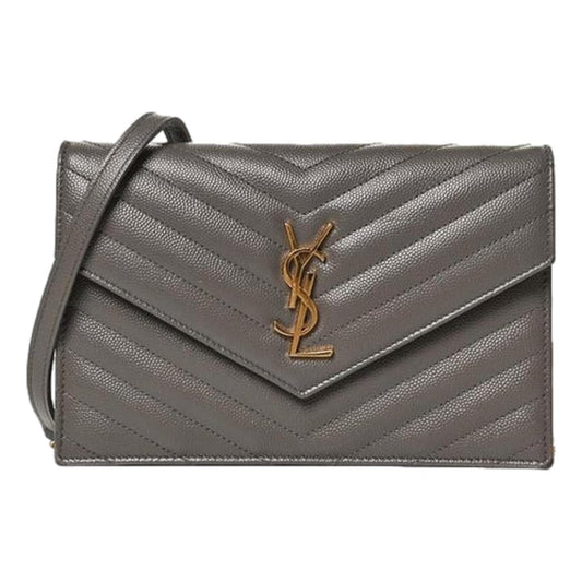 Saint Laurent YSL Pebble Gray Quilted Leather Monogram Crossbody 377828
