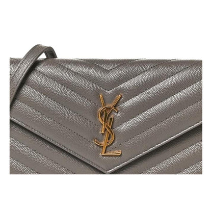 Saint Laurent YSL Pebble Gray Quilted Leather Monogram Crossbody 377828