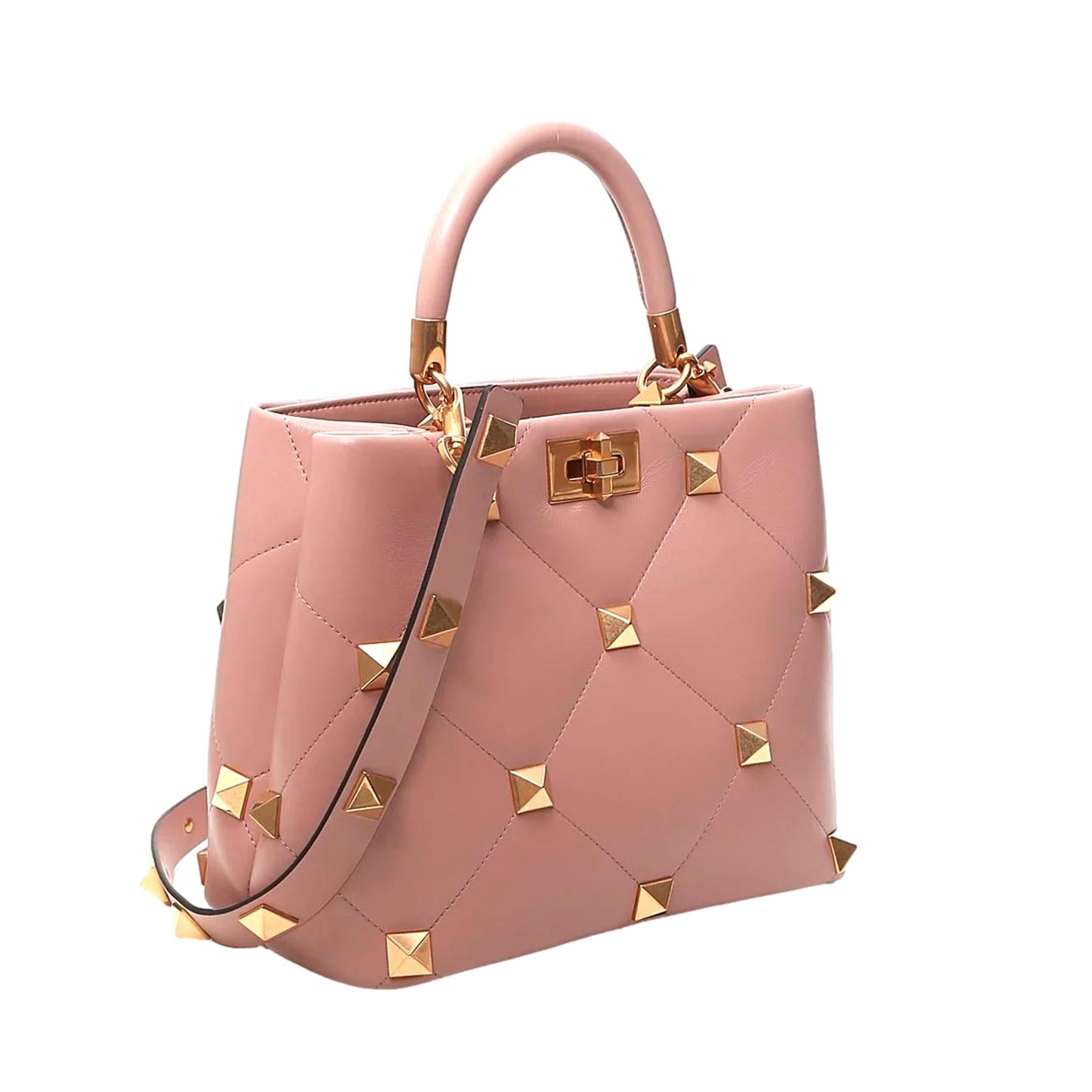 Valentino Garavani Roman Stud Nude Blush Leather Top Handle Crossbody Bag