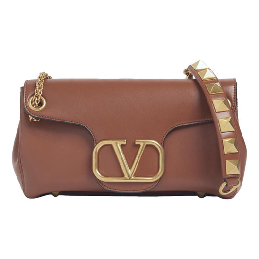 Valentino Garavani Stud Sign V Logo Brown Crossbody Bag