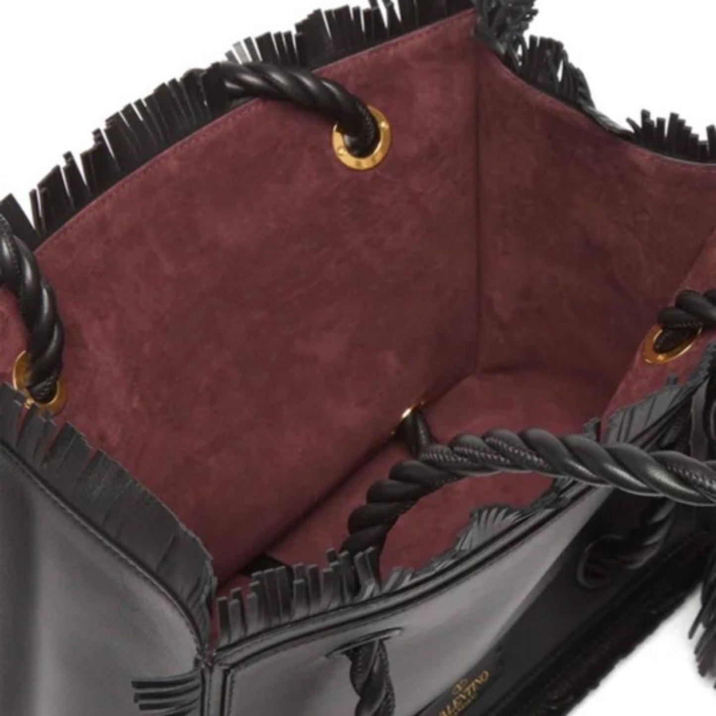 Valentino Garavani The Rope Large Fringe Black Leather Tote Bag