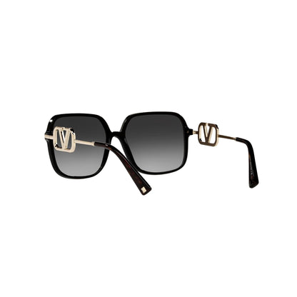 Valentino Garavani V Logo Gold Black Square Frame Sunglasses