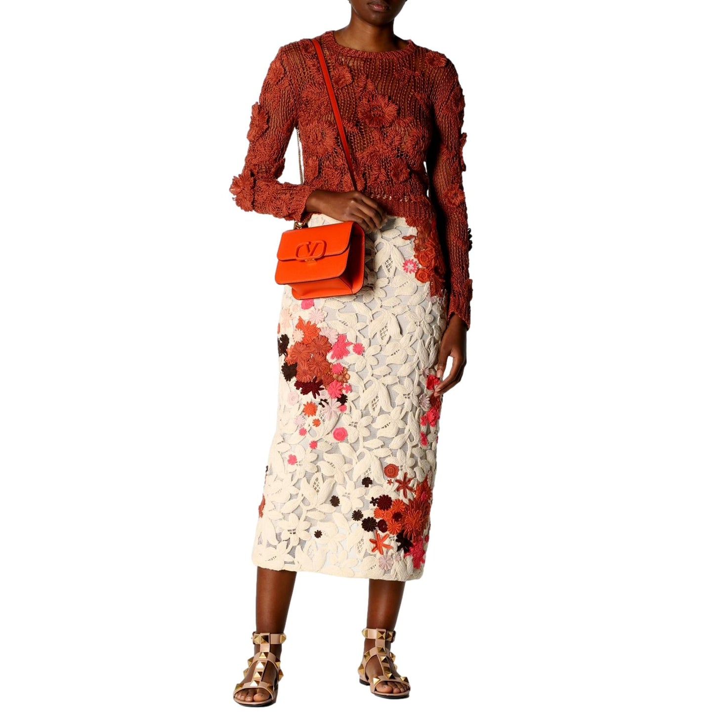 Valentino Garavani VSling 2 Way Orange Leather Crossbody Bag