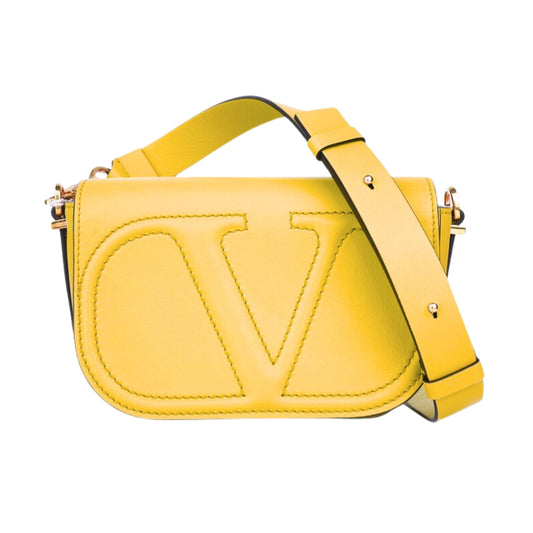 Valentino Garavani VLogo Walk Small Crossbody Bag Yellow Calf Leather