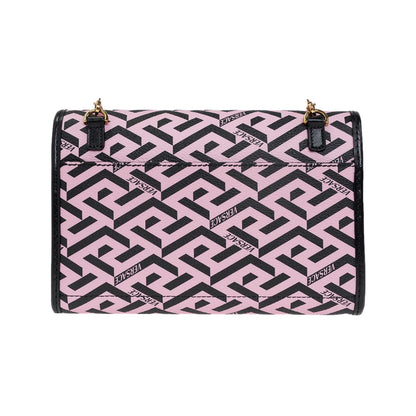 Versace La Greca Signature Canvas Pink and Black Crossbody Clutch Bag