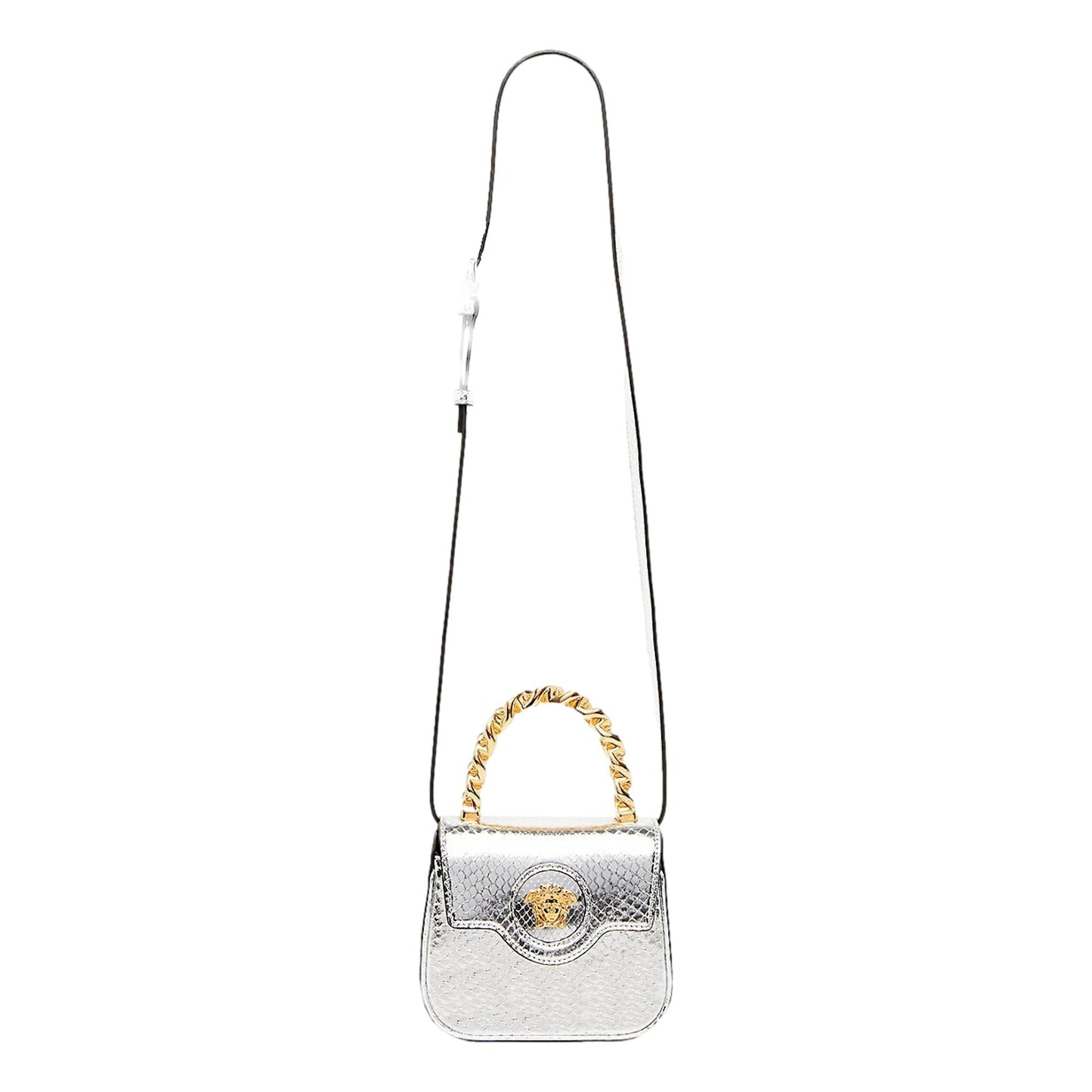 Versace La Medusa Ayers Silver Python Print Mini Top Handle Crossbody Bag