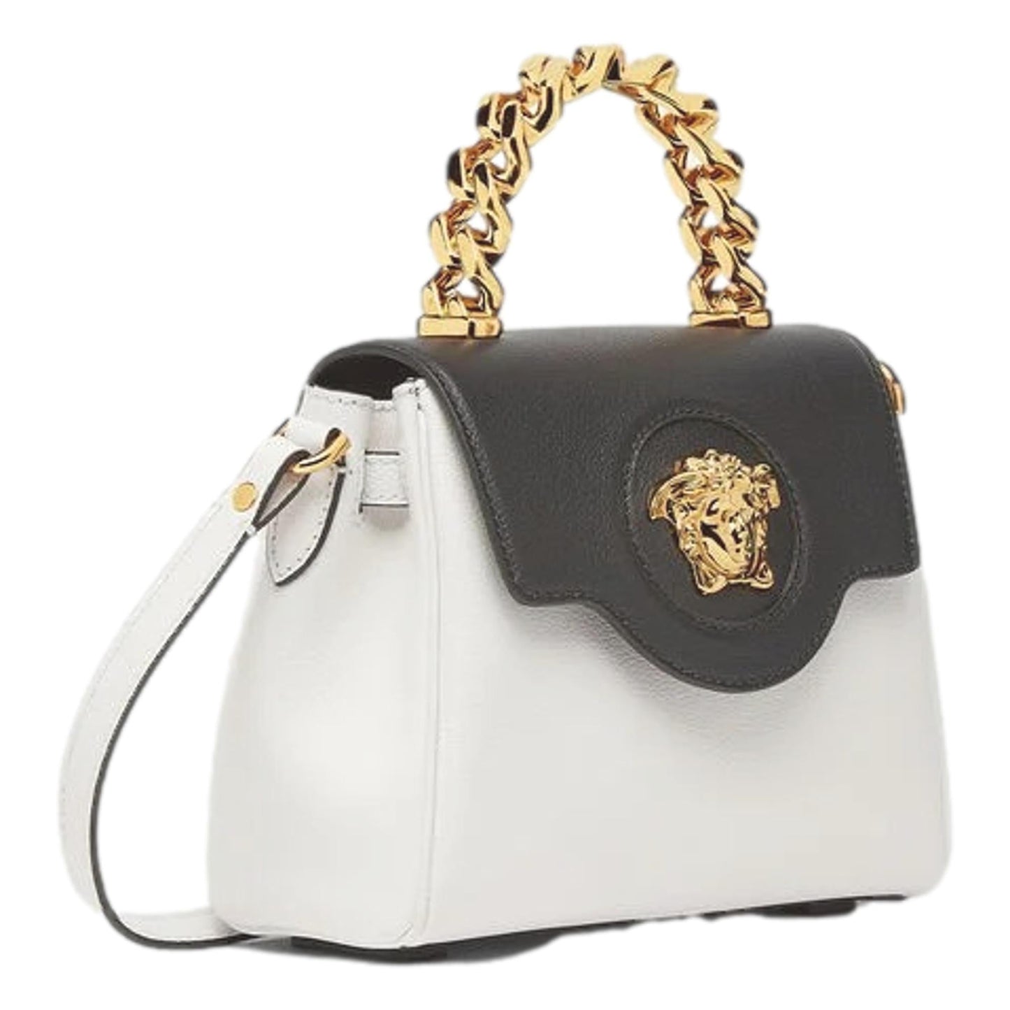 Versace La Medusa Black and White Calf Leather Satchel Crossbody Bag