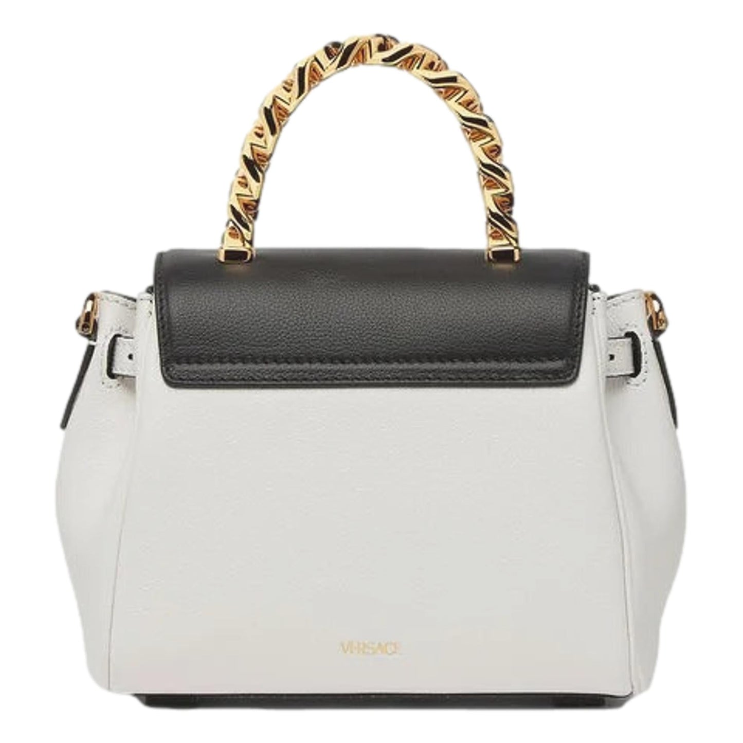 Versace La Medusa Black and White Calf Leather Satchel Crossbody Bag