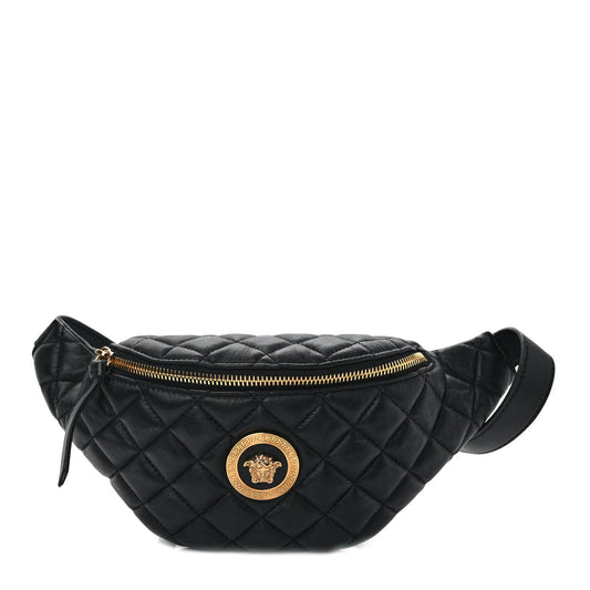 Versace La Medusa Black Quilted Lamb Leather Fanny Pack Belt Bag