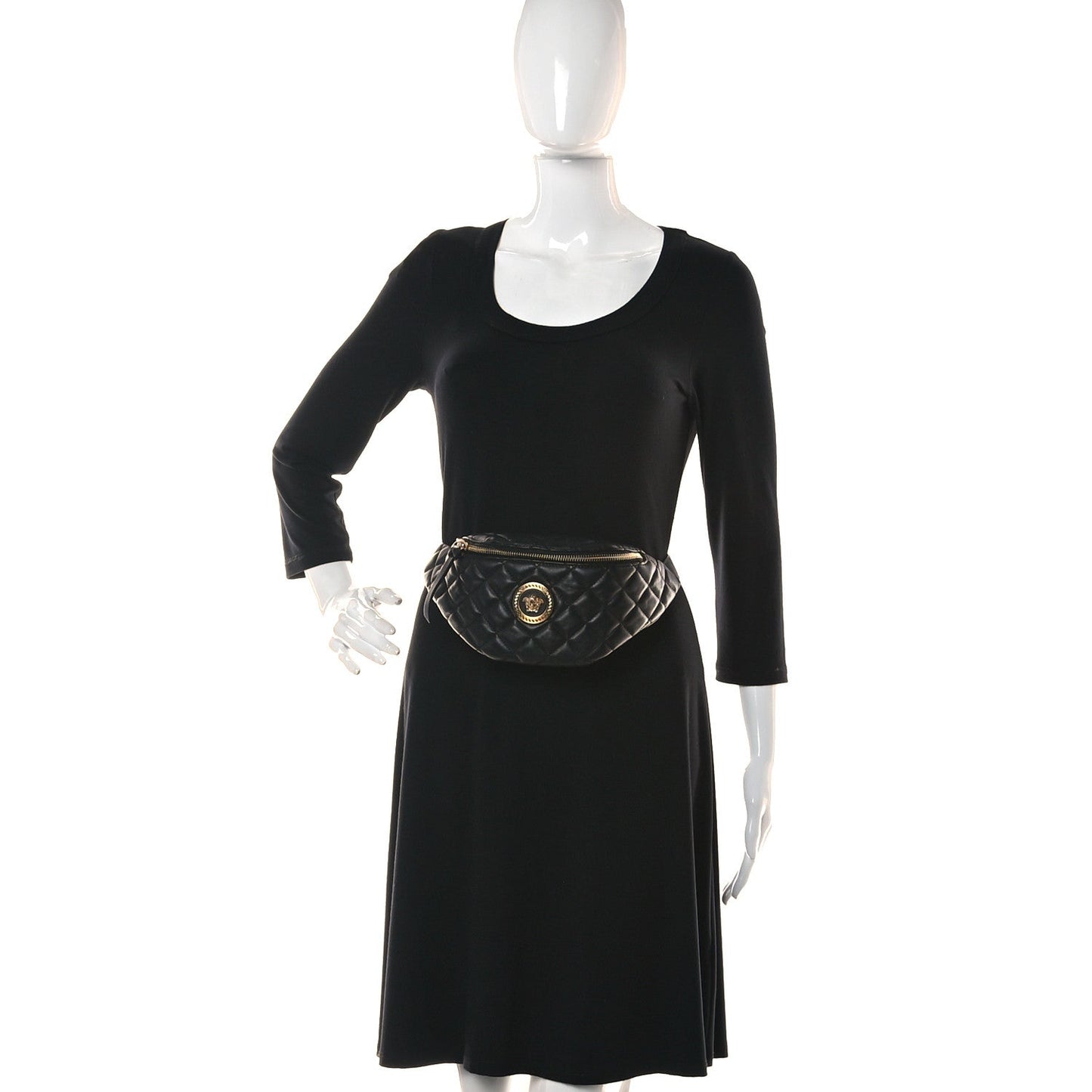 Versace La Medusa Black Quilted Lamb Leather Fanny Pack Belt Bag