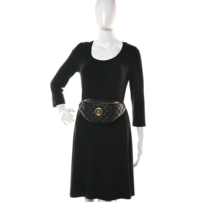Versace La Medusa Black Quilted Lamb Leather Fanny Pack Belt Bag