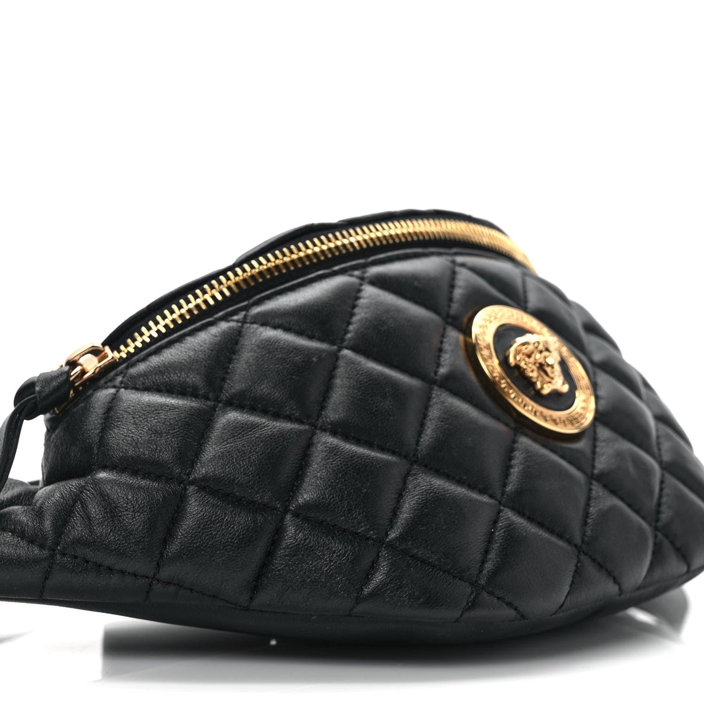 Versace La Medusa Black Quilted Lamb Leather Fanny Pack Belt Bag
