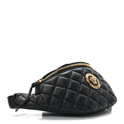 Versace La Medusa Black Quilted Lamb Leather Fanny Pack Belt Bag
