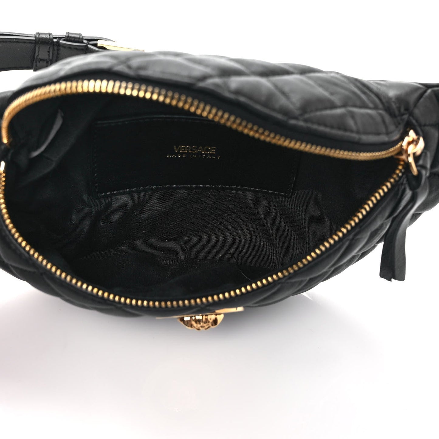 Versace La Medusa Black Quilted Lamb Leather Fanny Pack Belt Bag