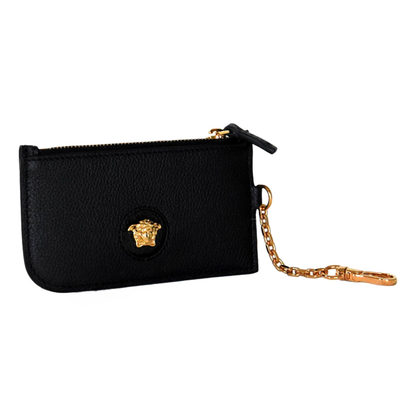 Versace Black Vitello Card Case Key Chain