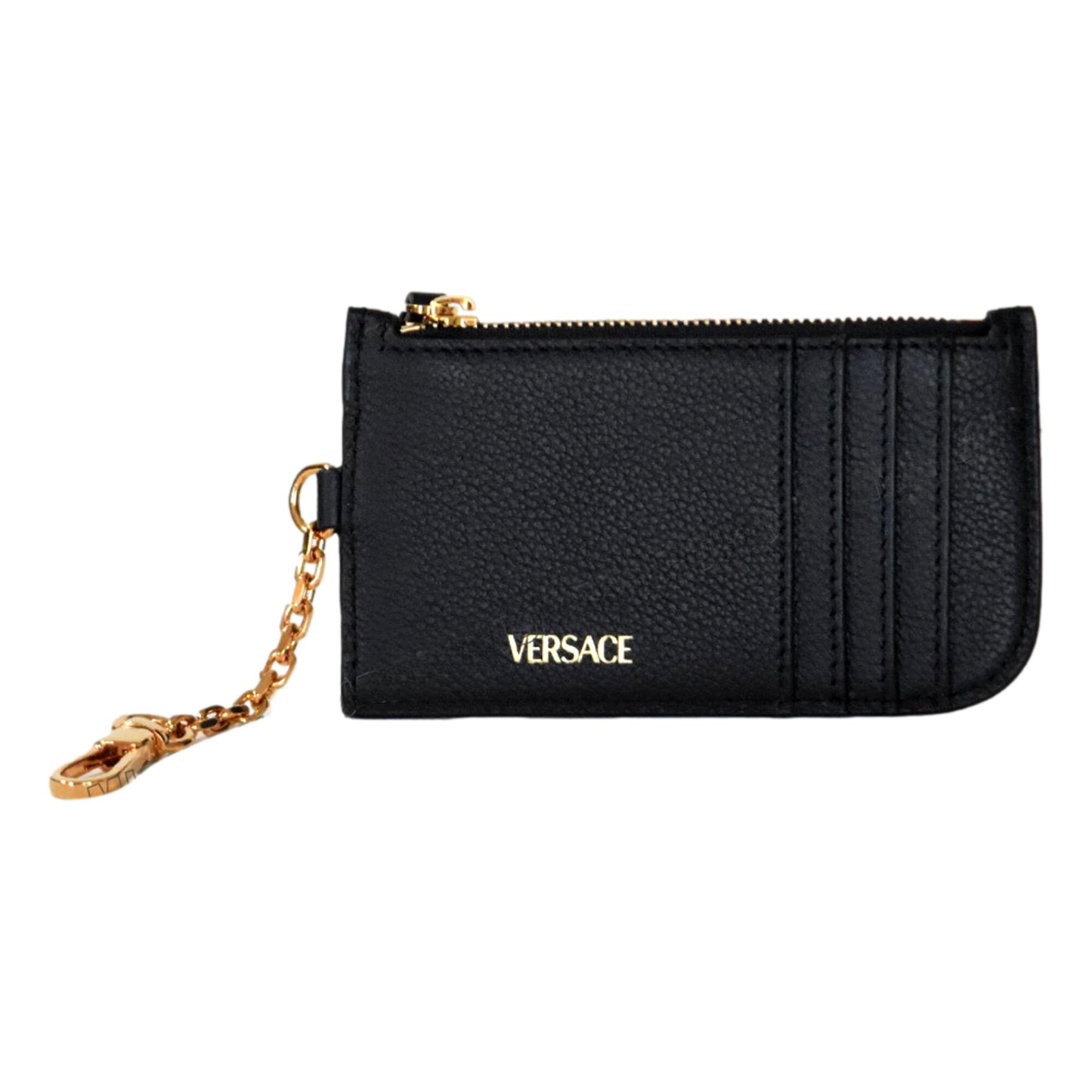 Versace Black Vitello Card Case Key Chain